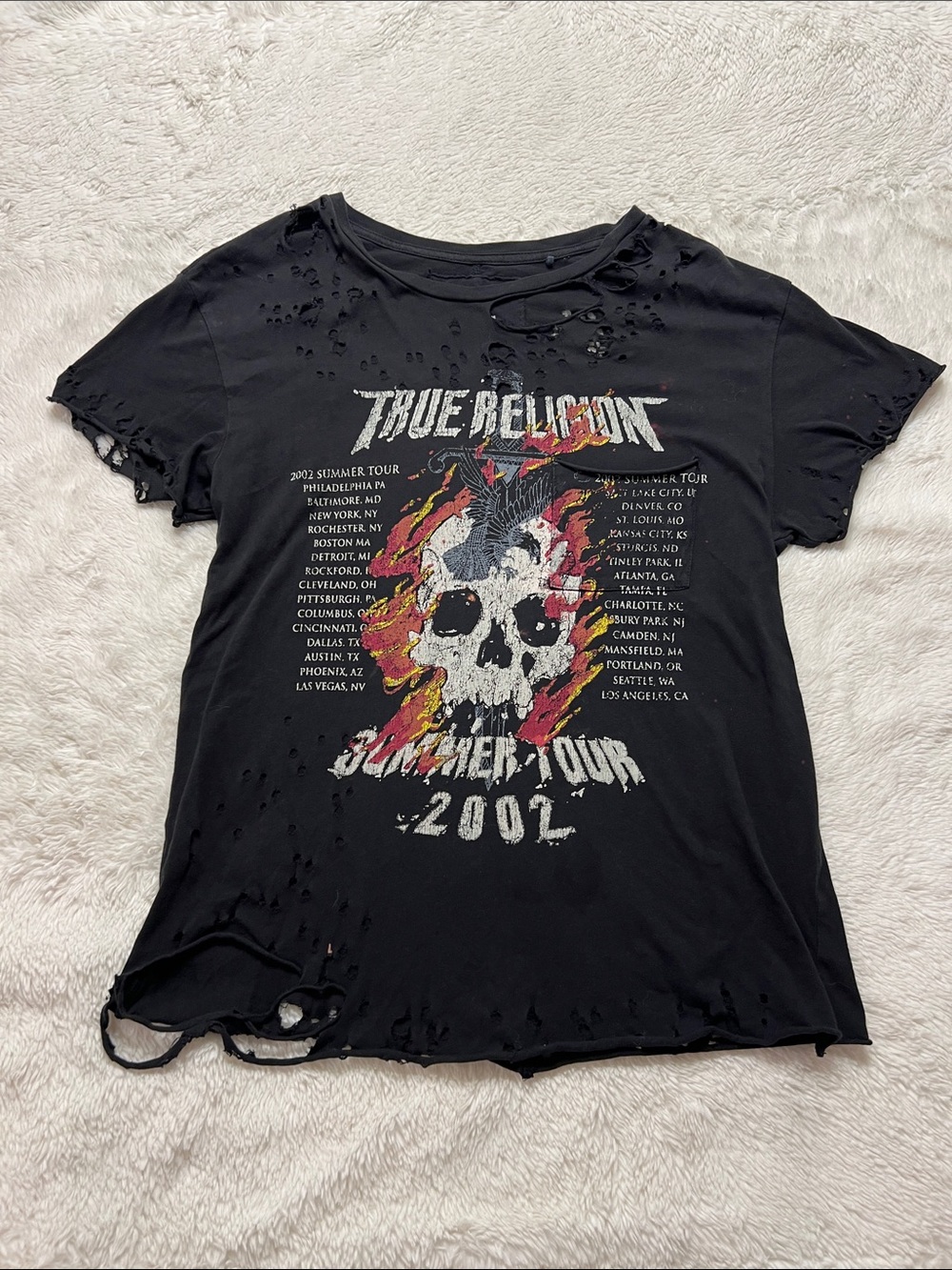 True Religion Summer Tour 2002 Graphic Distressed Print T-Shirt Black Size XS